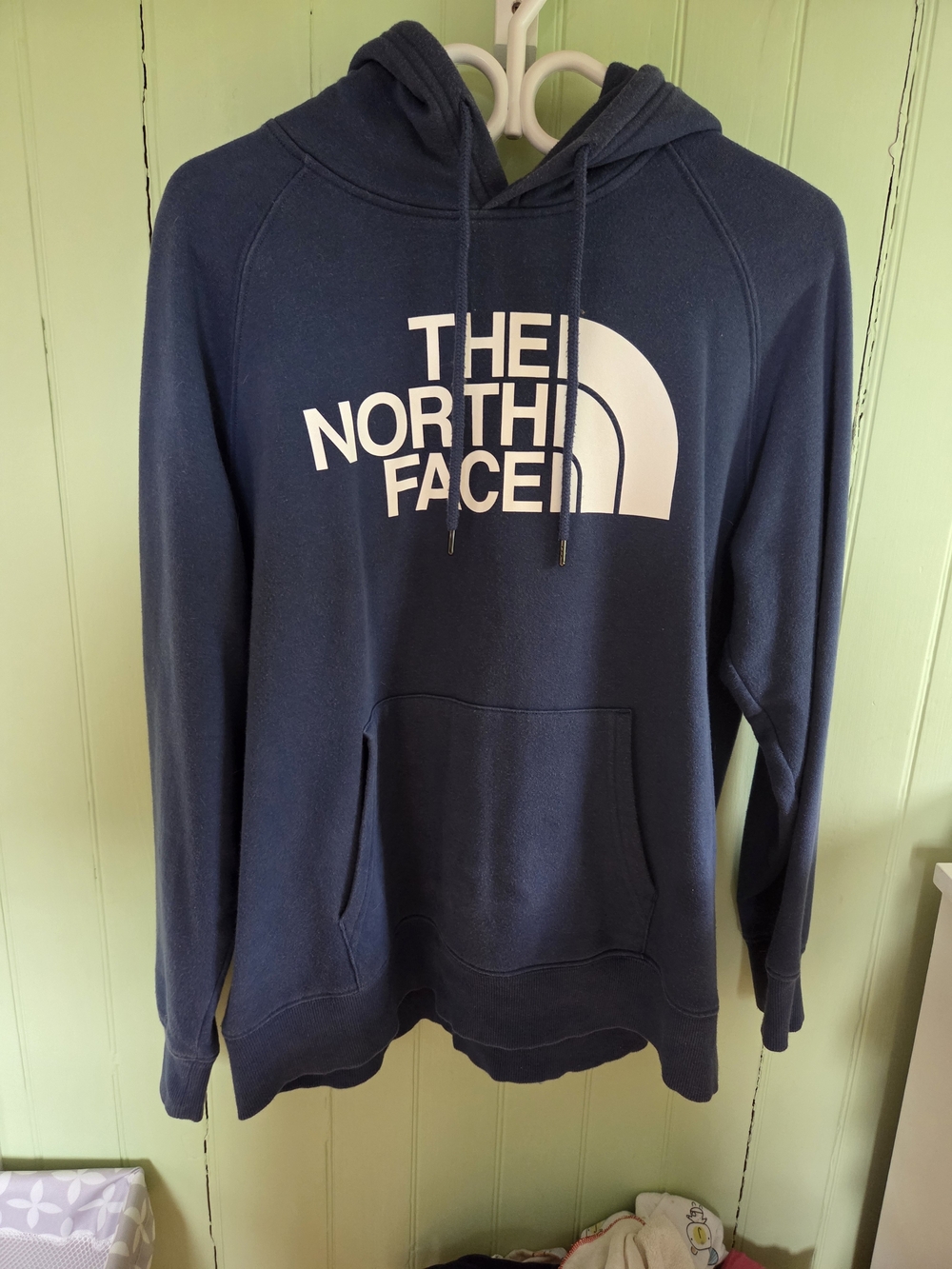 The North Face Navy Crewneck Hoodie with White Logo